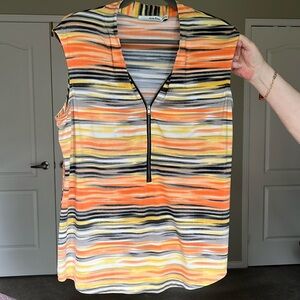 ERIN BLAIR [XL] Women’s Tank Sleeveless Blouse colourful striped with zipper